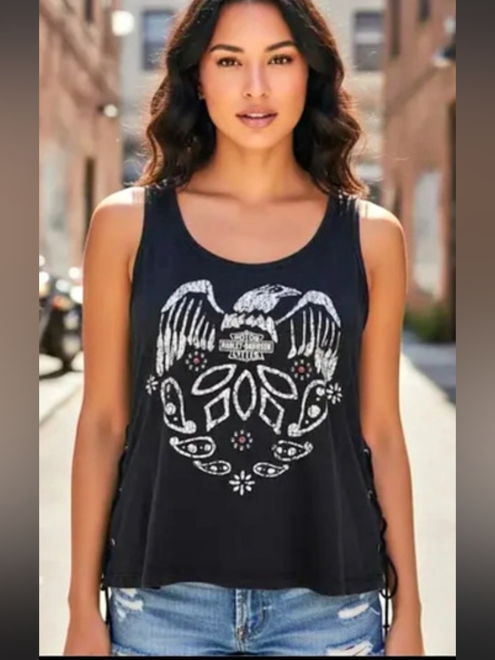 Harley-Davidson Women's Distressed Side Lace Sleeveless Tank Size 2XL